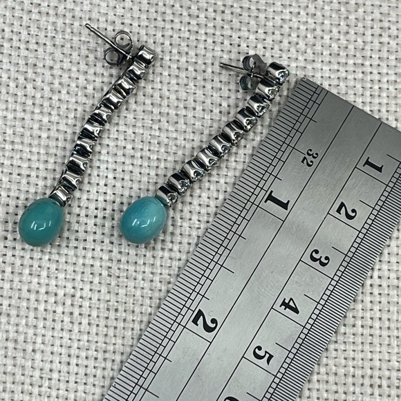 Vintage Diamonique & Turquoise Dangle Earrings 925 Sterling Silver - Picture 13 of 16